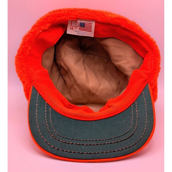 Vintage Blaze Orange Hunting Cap Hat USA Thinsulate Insulated Ear Flaps Medium - Picture 6 of 7